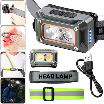 45°adjustable Double Use Running Light Multi-Function Lightweight LED Rechargeable Headlight Sensor Headlamp F53