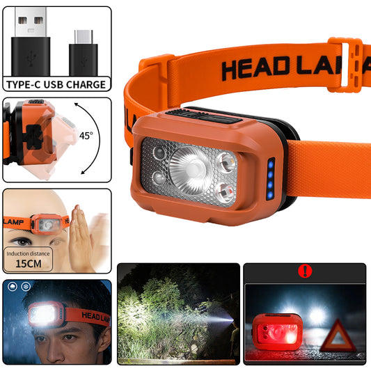 Multifunctional LED Headlamp Super Bright 400LM Motion Sensor 3-Color Light USB-C Rechargeable 45 Adjustable Portable Headlight F52