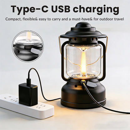 High Power LED Camping Lantern Vintage Style with Hook Camping Light Waterproof Outdoor Tent Light for Hiking