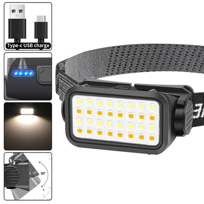 400lm Multifunctional 16 Yellow+white LED Headlamp USB TYPE-C Outdoor Flashlight Work Lamp Night Riding Headlight K351