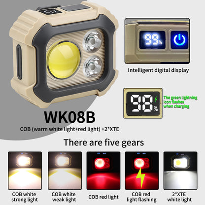 COB Rechargeable Headlamp with Clip Waterproof Head Light for Camping Hiking Hunting Adjustable Color HeadLamps WK08