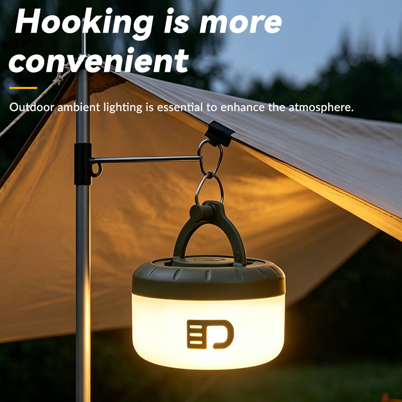 Camping Lantern with 8M Colorful LED String Lights 1800mAh Rechargeable Tent Light RGB Hanging Lantern for Camping Party HT-300