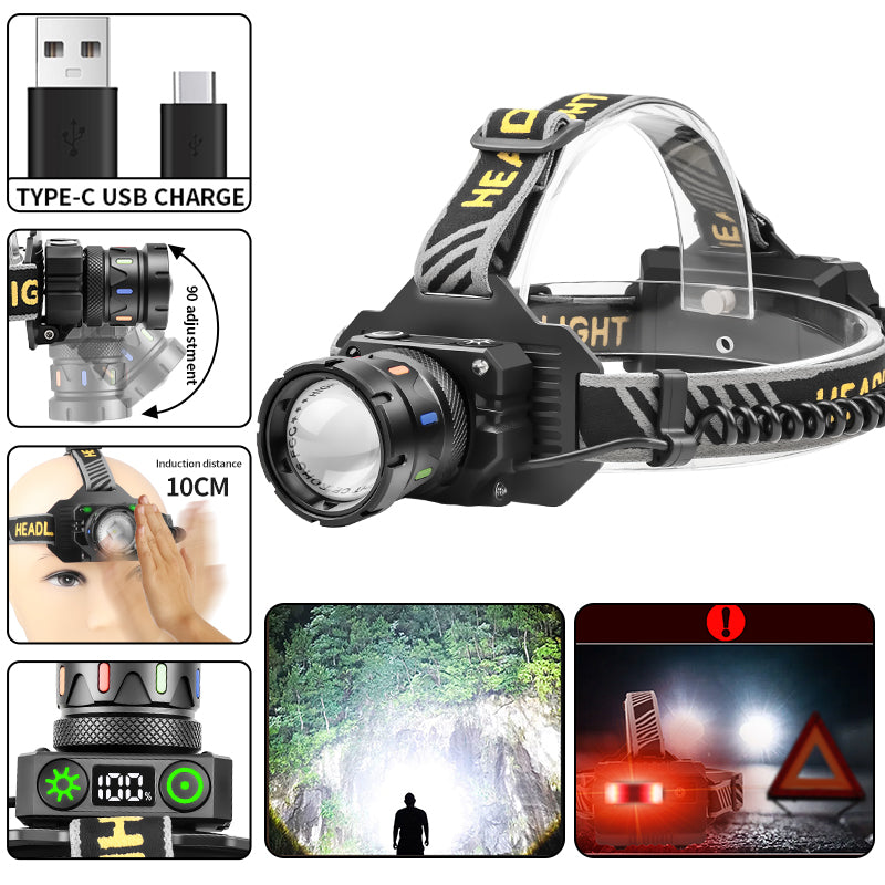 Factory 30W LED Rechargeable Headlamp Motion Sensor 9 Modes IPX4 Waterproof 800-1000 Lumens Aluminum Alloy Portable Camping T507