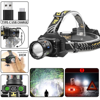 Factory 30W LED Rechargeable Headlamp Motion Sensor 9 Modes IPX4 Waterproof 800-1000 Lumens Aluminum Alloy Portable Camping T507