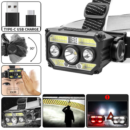 Flashlight Rechargeable with Built in 18650 Battery Strong Light Camping Adventure Fishing Head Light Headlamp