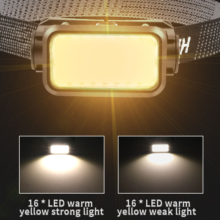 400lm Multifunctional 16 Yellow+white LED Headlamp USB TYPE-C Outdoor Flashlight Work Lamp Night Riding Headlight K351