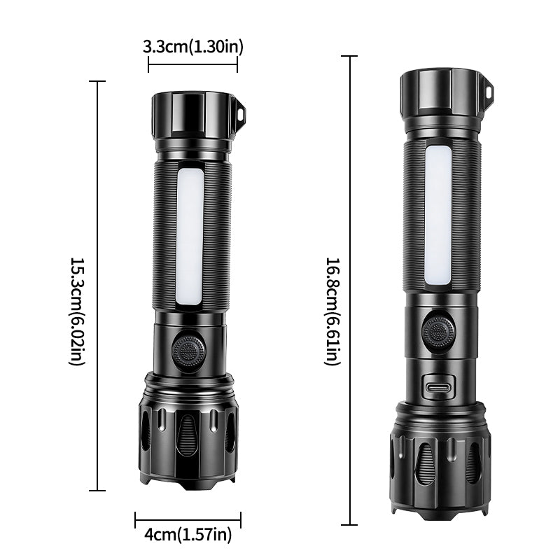 High Power 30W LED Tactical Flashlight with RGB Side Light Telescopic Zoom USB Rechargeable for Outdoor Use