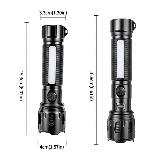 High Power 30W LED Tactical Flashlight with RGB Side Light Telescopic Zoom USB Rechargeable for Outdoor Use