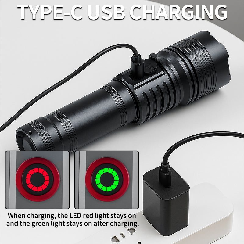 High Power LED Flashlight 30W Strong Light Lantern USB Rechargeable Torch Waterproof Outdoor Super Bright Lamp Self Defense