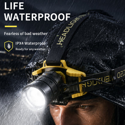 45° Adjustable 1500lm Led Rechargeable Headlight 1500m Long Range Headlamps for Outdoor Hiking, Camping