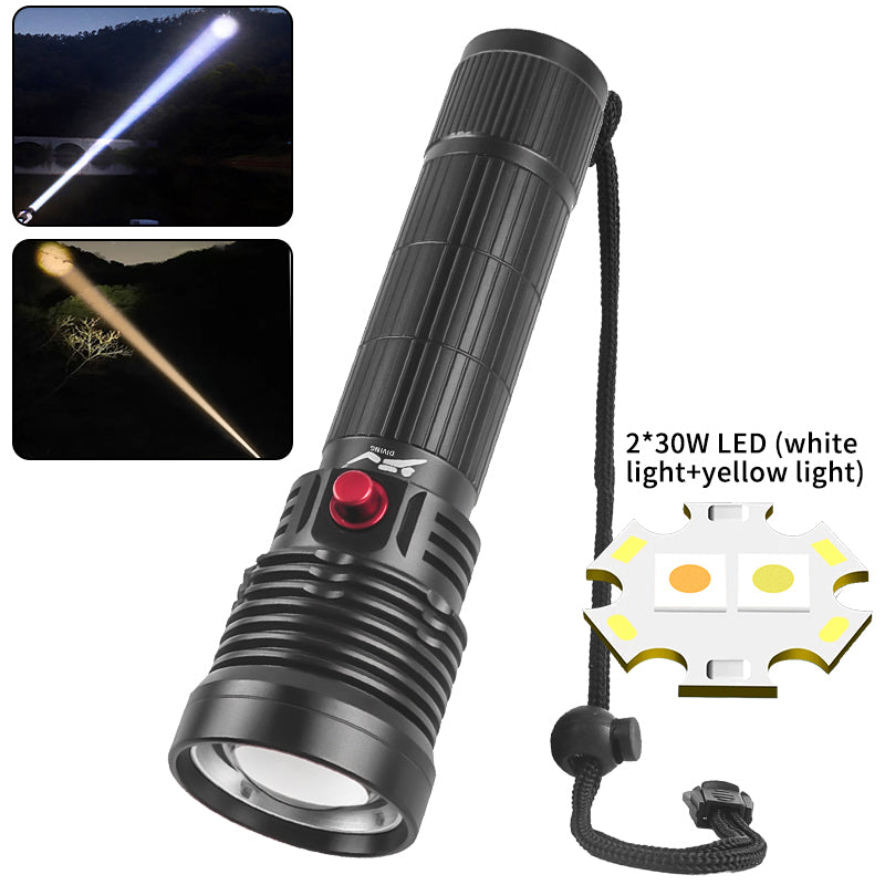 30W LED Press Magnetic Controlled Switch IPX8 Waterproof Amphibious Freediving Scuba Submersible Diving Flashlight Diving Light D300
