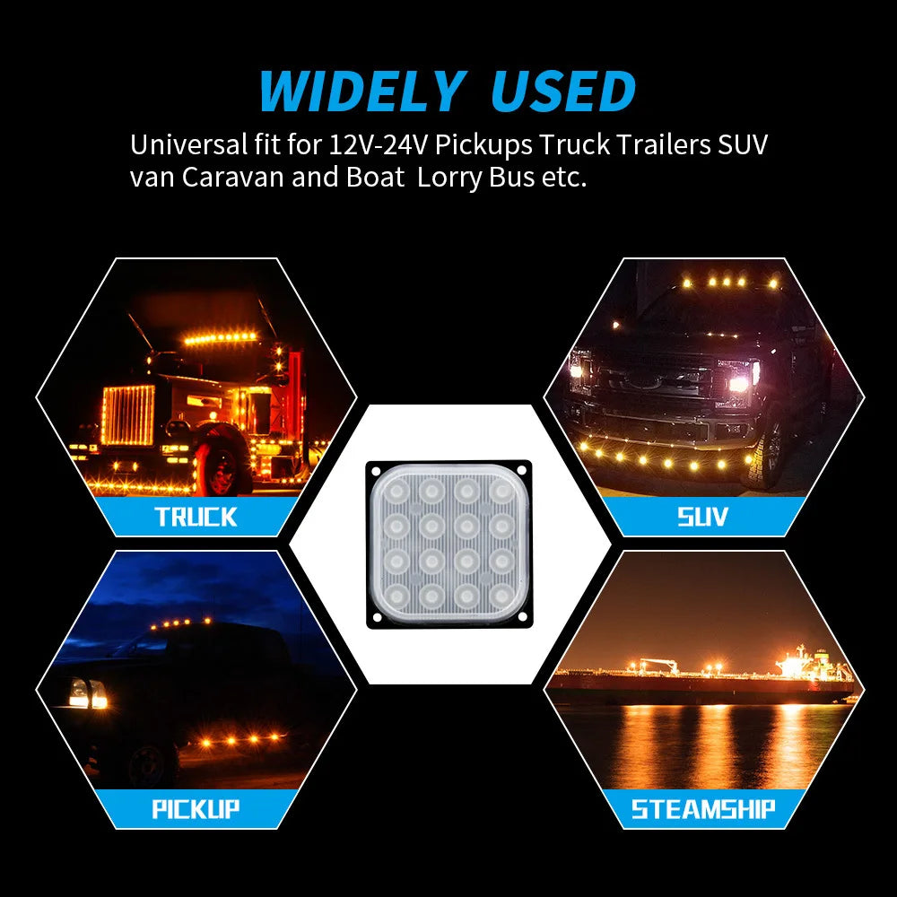 Flash Square Stroboscopes 16 LED Car Strobe Warning Lights Emergency Side Marker Lamp 12/24V Parking Lights For Truck