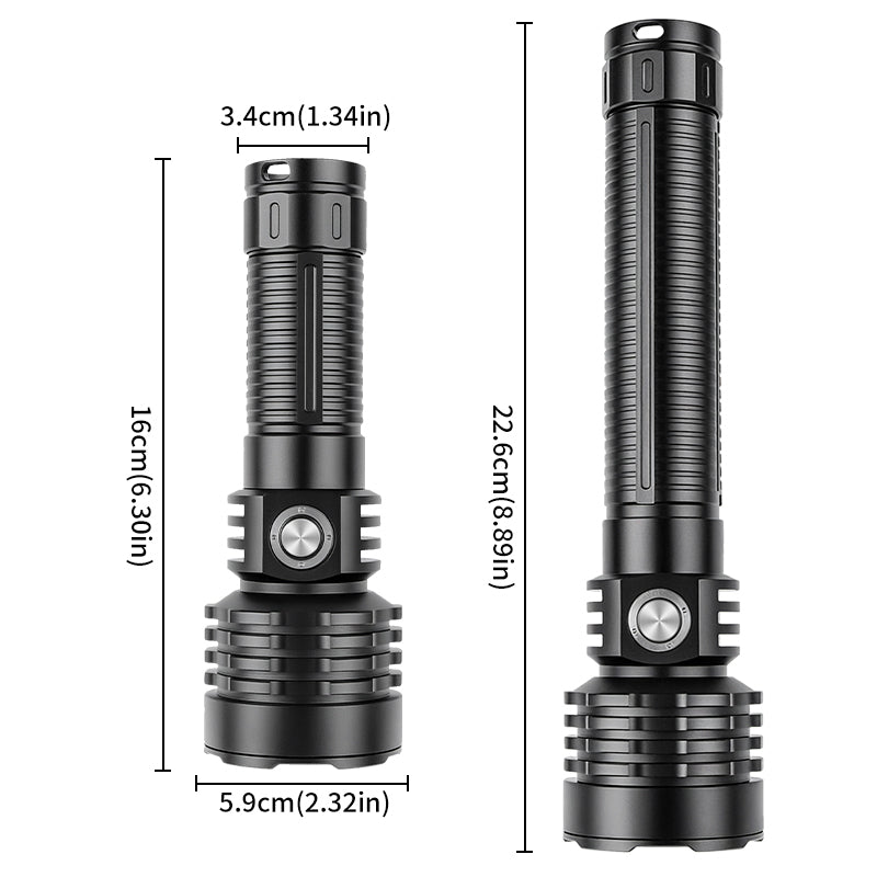 XHP70 Zoomable Diving Flashlight Super Bright LED Rechargeable IP44 Waterproof 3 Modes for Camping Hiking D500