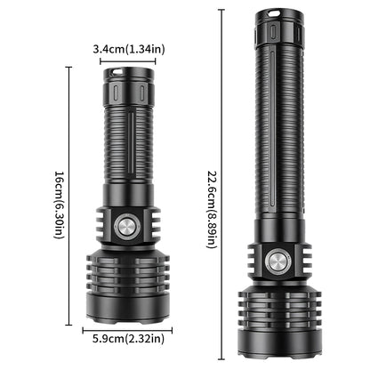 XHP70 Zoomable Diving Flashlight Super Bright LED Rechargeable IP44 Waterproof 3 Modes for Camping Hiking D500