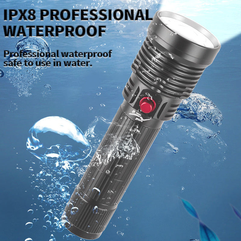 30W LED Press Magnetic Controlled Switch IPX8 Waterproof Amphibious Freediving Scuba Submersible Diving Flashlight Diving Light D300
