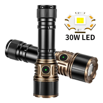1200LM High Lumens LED Flashlight 30W LED White Flashlight USB Rechargeable Emergency Flashlight for Night Running Camping JC-214