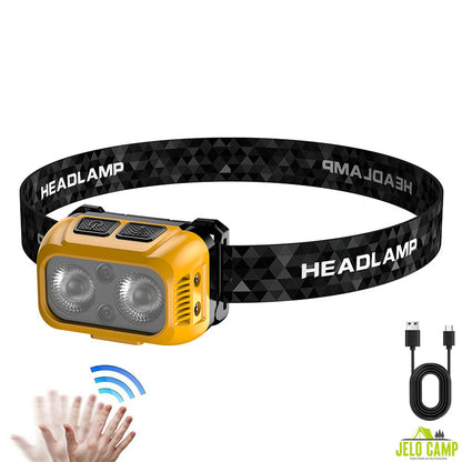 Headlamp With Proximity Sensor Dual Light USB-C Fast Charge Portable Bright Head For Camping/Night Fishing/Hike HS V116