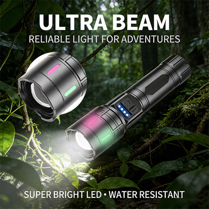 Zoomable 30W Flashlight 2000LM IP44 Aluminum Alloy Type-C Rechargeable Tactical Torch Battery Display Long Rang Flashlight 1114