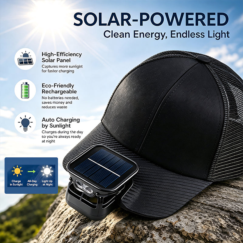 Solar Energy Charge Fan Cap LED Light Hand Wave Sensor IPX4 Waterproof Camping Portable Adjustable Beam Rechargeable Outdoor M5569