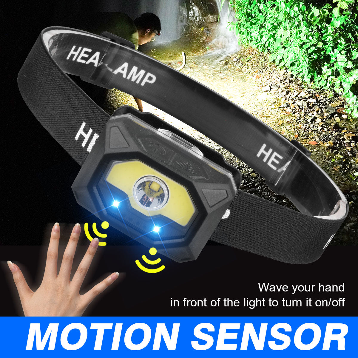 Adjustable Beam Press Switch Headlamp Rechargeable Battery USB-C Charging Outdoor Hiking Sensor Headlamp DH11
