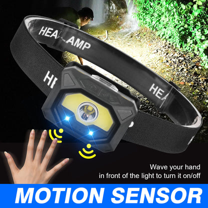 Adjustable Beam Press Switch Headlamp Rechargeable Battery USB-C Charging Outdoor Hiking Sensor Headlamp DH11