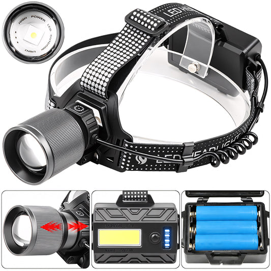 Portable Super Bright Remote Battery Pack Headlamp 30W LED COB Zoomable 90 Adjustable USB C Headlight 8520A