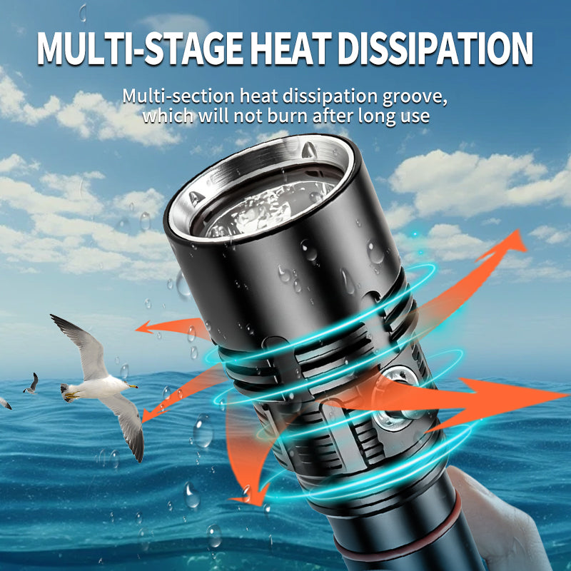 1500lm Diving Flashlight IPX8 Waterproof Scuba Light 30m Under Water Deep Sea Cave at Night 6000mah 21700 Battery Diving Light D702