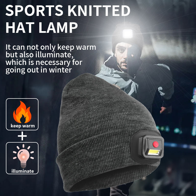 LED White Red Blue Light Dual Use Hat and Headlight 3 Modes Type-c USB Charging Headlight Warning Sports Knitted Hat Lamp 5829