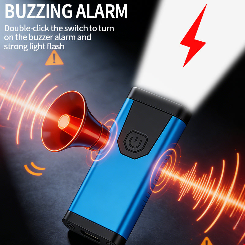 Mini Aluminum Alloy Keychain Flashlight with Alarm IPX4 100LM USB-C Rechargeable 9 COB LED Camping EDC X619