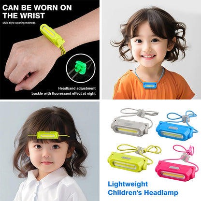 Kids Multifunctional Portable Headlamp 12 COB LED Flood Beam 360 Rotating Light USB-C Rechargeable for Camping & Fishing DH08C