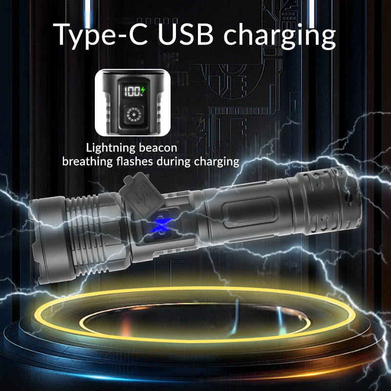 Super Powerful Ultra Long Range Flashlight Dual Source Yellow Blue Flashlight Large Capacity Torch Digital Display Rechargeable