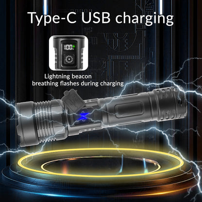 Super Powerful Ultra Long Range Flashlight Dual Source Yellow Blue Flashlight Large Capacity Torch Digital Display Rechargeable