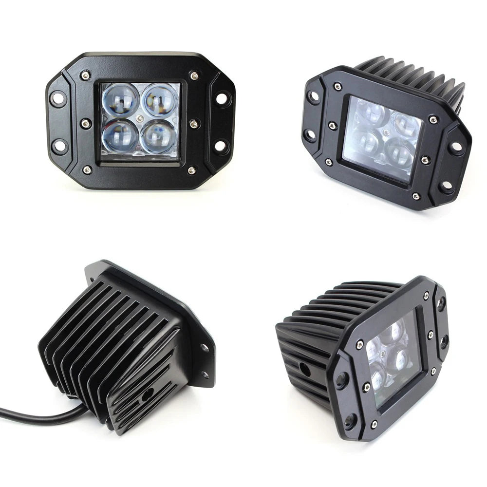 48W 4D Lens 5 inch Flush Mount LED Work Light Pods Amber White Strobeflash Reverse Backup Lamp & Free Wiring Harness Kit