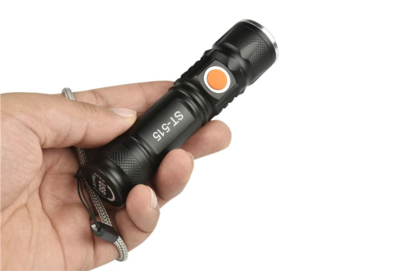 Aluminum alloy LED flashlight outdoor portable night fishing strong light flashlight USB charging handheld flashlight