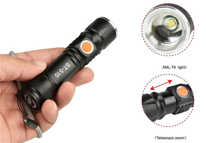 Aluminum alloy LED flashlight outdoor portable night fishing strong light flashlight USB charging handheld flashlight