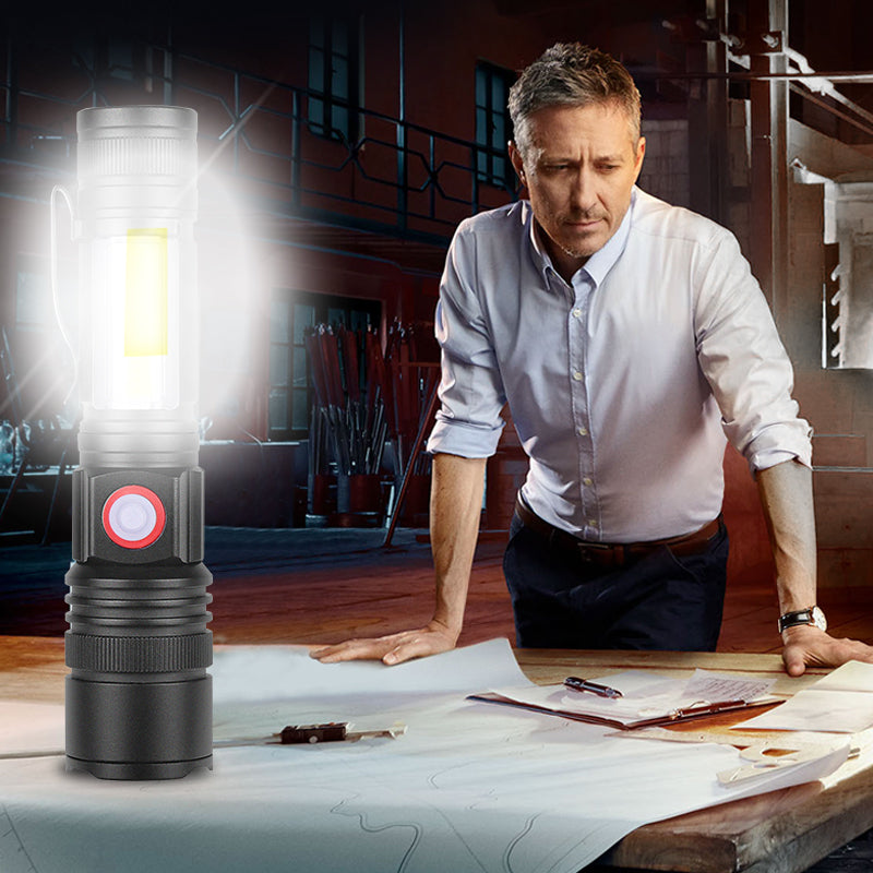 LED Flashlight Waterproof Flashlight Magnetic Torch Zoom XHP50+COB Flashlight With A Clip Portable Hand Light 18650 Battery