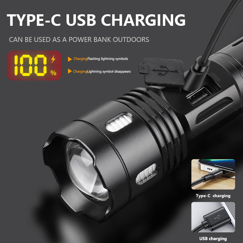 Powerful 30W Led Flashlights Ultra Bright Tactical Light Emergency Spotlights Telescopic Zoom Light Built-in Battery