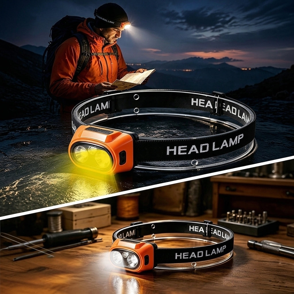 Mini LED Headlamp, 400lm Sensor 45° Adjustable USB Rechargeable Running Working Light for Home Outdoors Emergency Camping F55