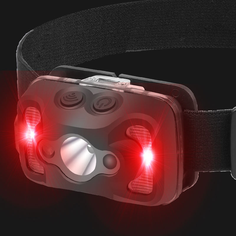 White Red Light Motion Sensor Switch Elastic Headlamp IP44 Waterproof Rechargeable Battery 5 Modes for Adults Kids 2088