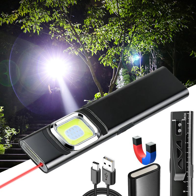 Ultra-Slim COB Work Light with Scale Magnetic Rechargeable Pen Clip Portable Mini EDC Flashlight for Car Camping Night Workshop X505