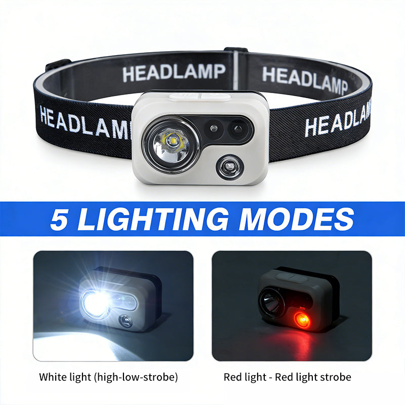 Rechargeable Headlight 400LM White Light 90° Adjustable USB-Type C Lightweight for Night and Outdoor Activities Sensor Headlamp DH02