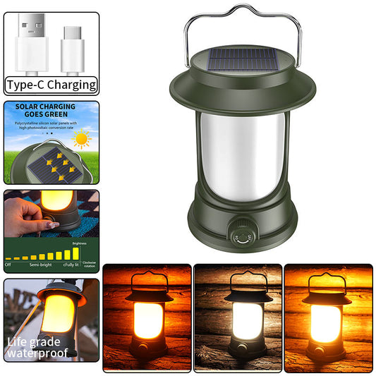 Solar Portable Handheld Vintage Camping Lantern USB Rechargeable Outdoors Tent Light LED Warm Light Hiking Fishing camping light LY17