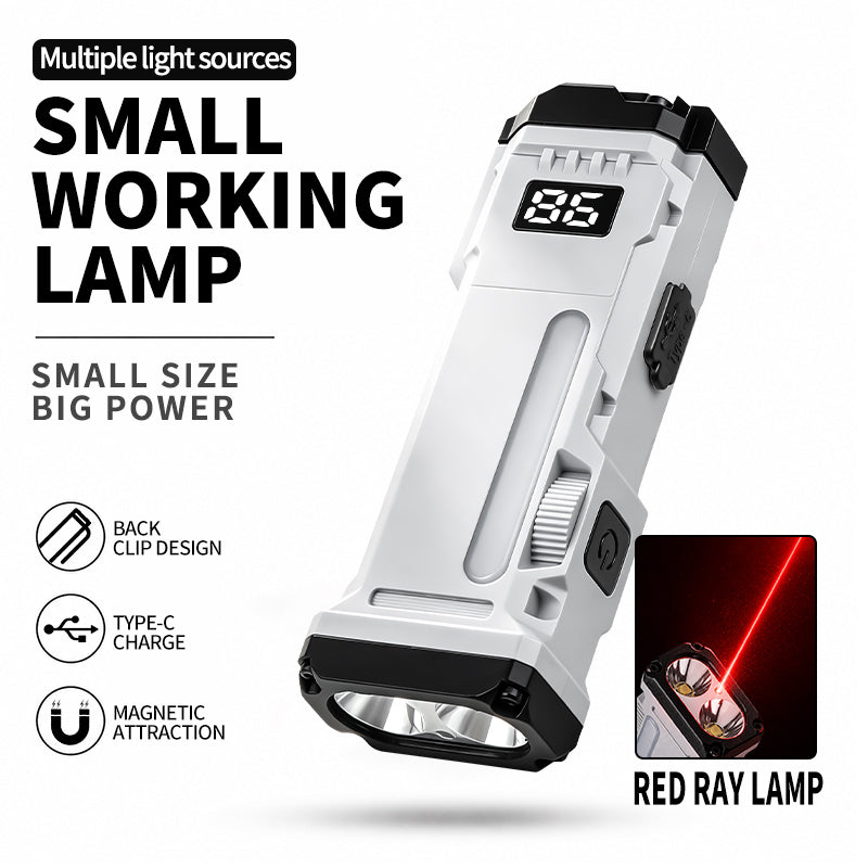 Multi-Functional EDC Built in Battery LED Flashlight Magnetic Pen Clip Power Display Side Light Work Light Camping Red Light X828