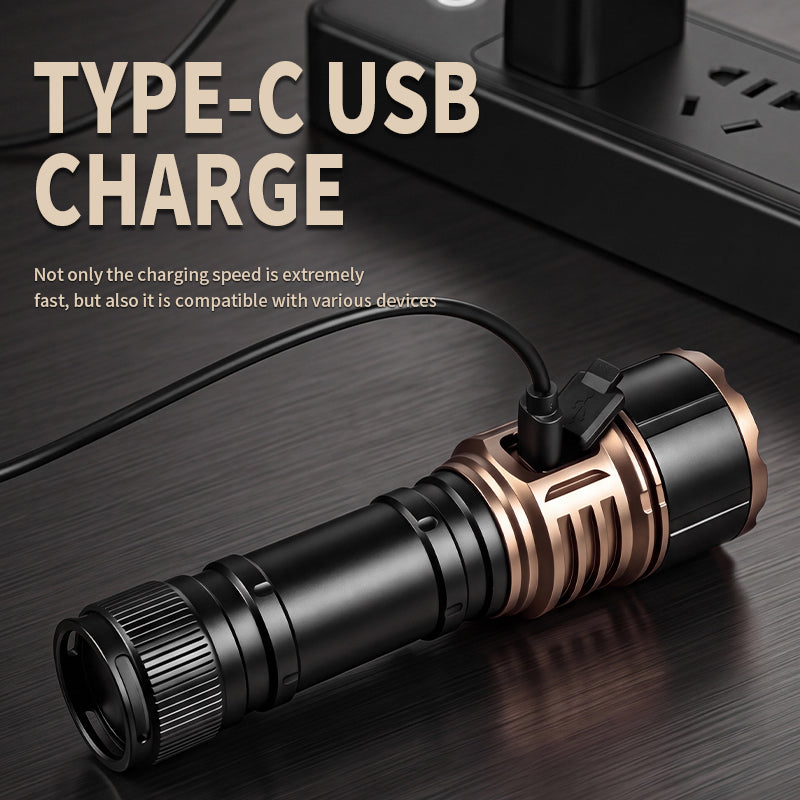 1200LM High Lumens LED Flashlight 30W LED White Flashlight USB Rechargeable Emergency Flashlight for Night Running Camping JC-214