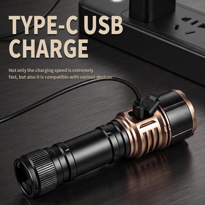 1200LM High Lumens LED Flashlight 30W LED White Flashlight USB Rechargeable Emergency Flashlight for Night Running Camping JC-214