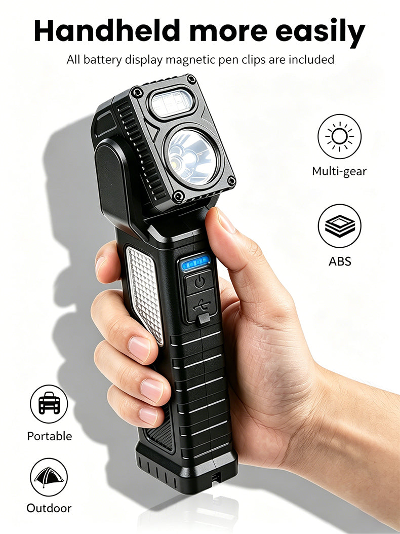 Rechargeable LED Work Light 180° Rotatable Magnetic Work Led Light Red Blue Warning Light Pocket Torch for Auto Repair G908