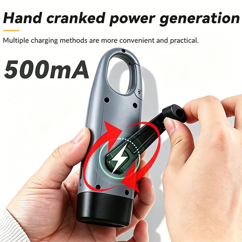 Solar LED Flashlight Hand Crank Power Generation Lighting Portable Multifunction Campinglight Outdoor Emergency T500