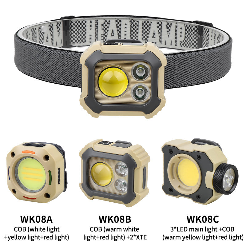 COB Rechargeable Headlamp with Clip Waterproof Head Light for Camping Hiking Hunting Adjustable Color HeadLamps WK08