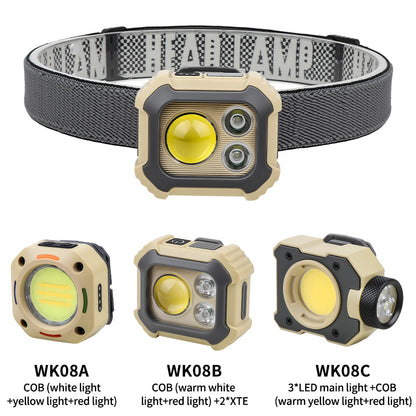 COB Rechargeable Headlamp with Clip Waterproof Head Light for Camping Hiking Hunting Adjustable Color HeadLamps WK08