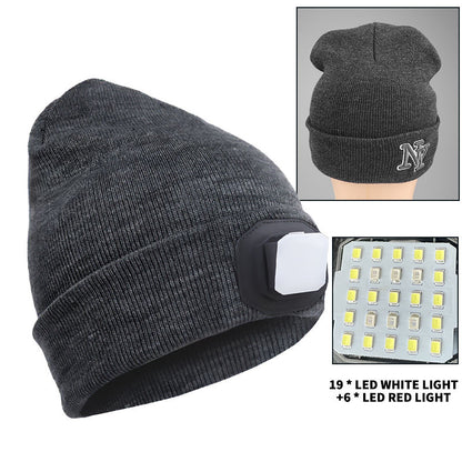 Dual-Use 25 LED COB Headlamp White & Red Light Sports Knitted Hat with 4 Modes USB Type-C Charging Warning Headlight 5828-1
